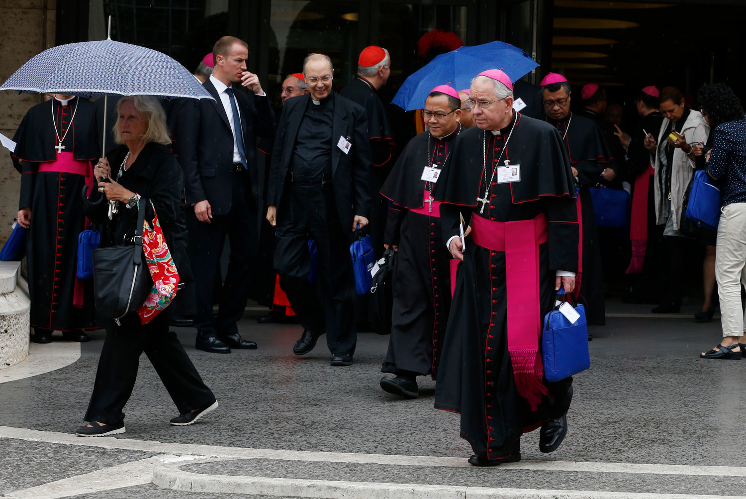 Archbishop Jose H. Gomez of Los Angeles, vice president of the conference, leaves a session of the Synod of Bishops on young people, the faith and vocational discernment at the Vatican Oct. 11. In his speech at the synod Archbishop Gomez called for Church leaders to model holiness by living the Gospel they preach.